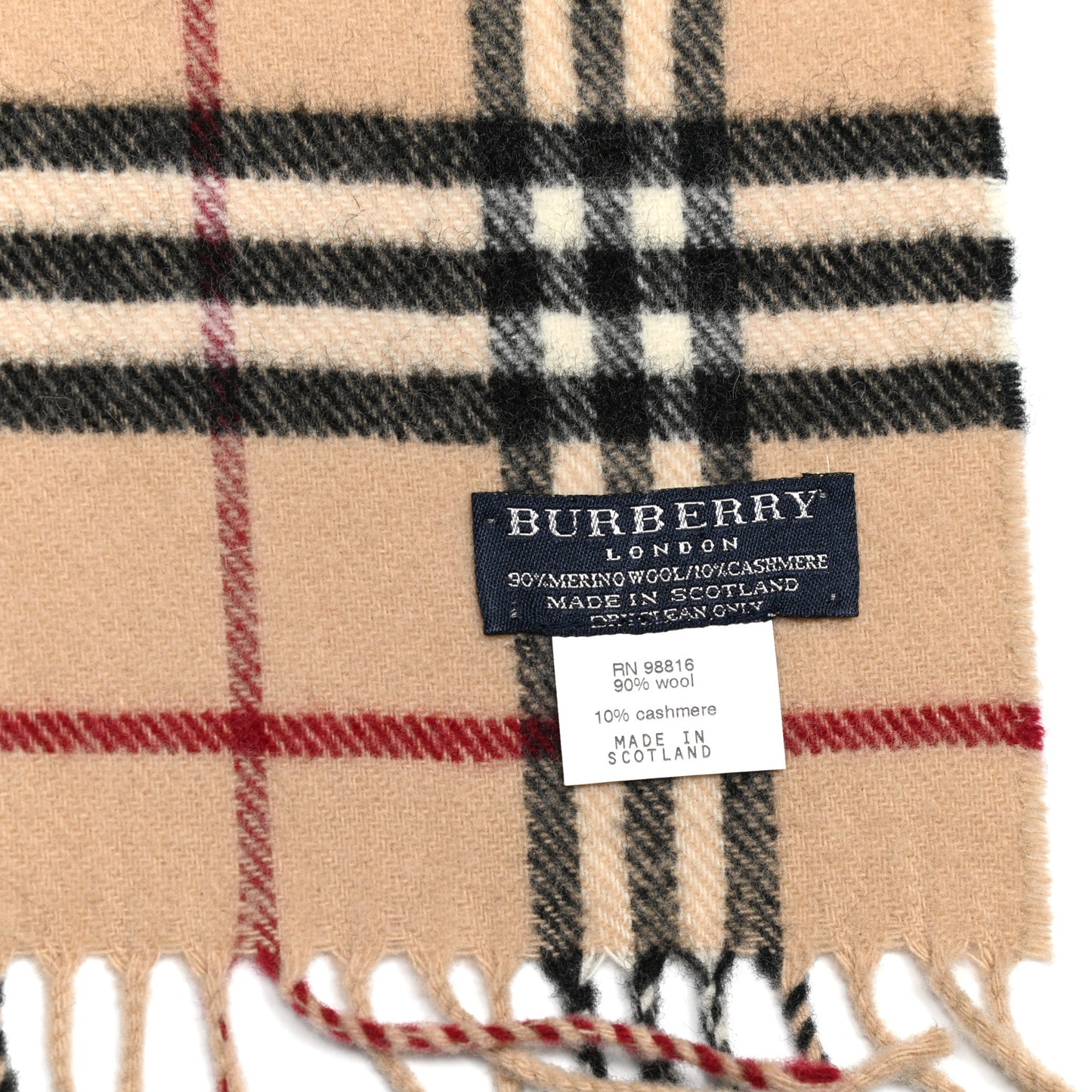 Wool Cashmere House Check Fringe Scarf Camel