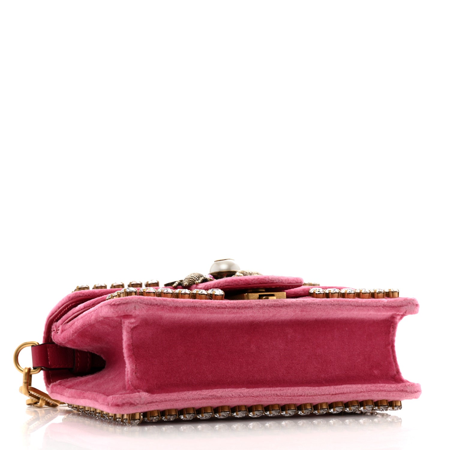 Gucci Velvet Crystal Mini Bee Broadway Shoulder Bag Light Raspberry Rose 4 of 13