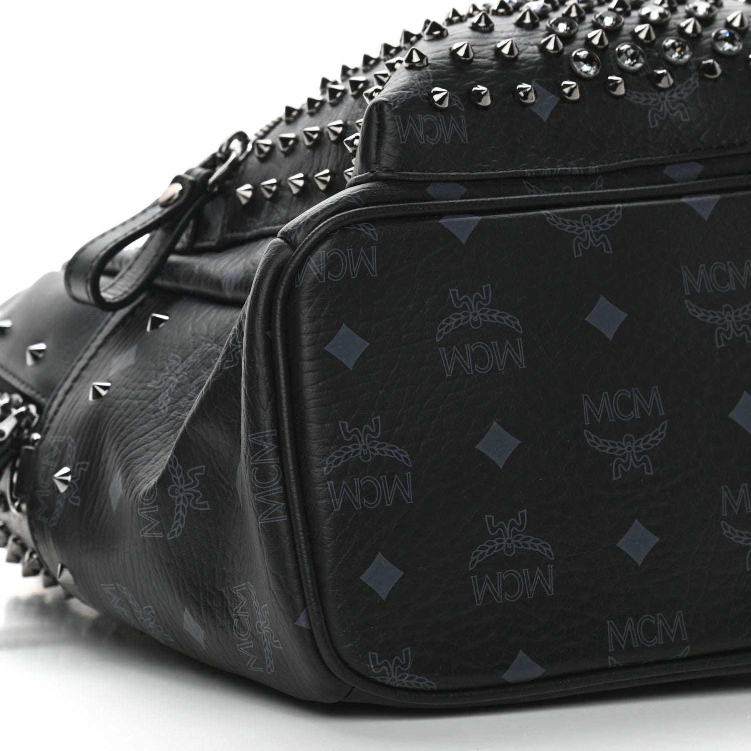 MCM Visetos Swarovski Studded Small Diamond Backpack Black 9 of 10