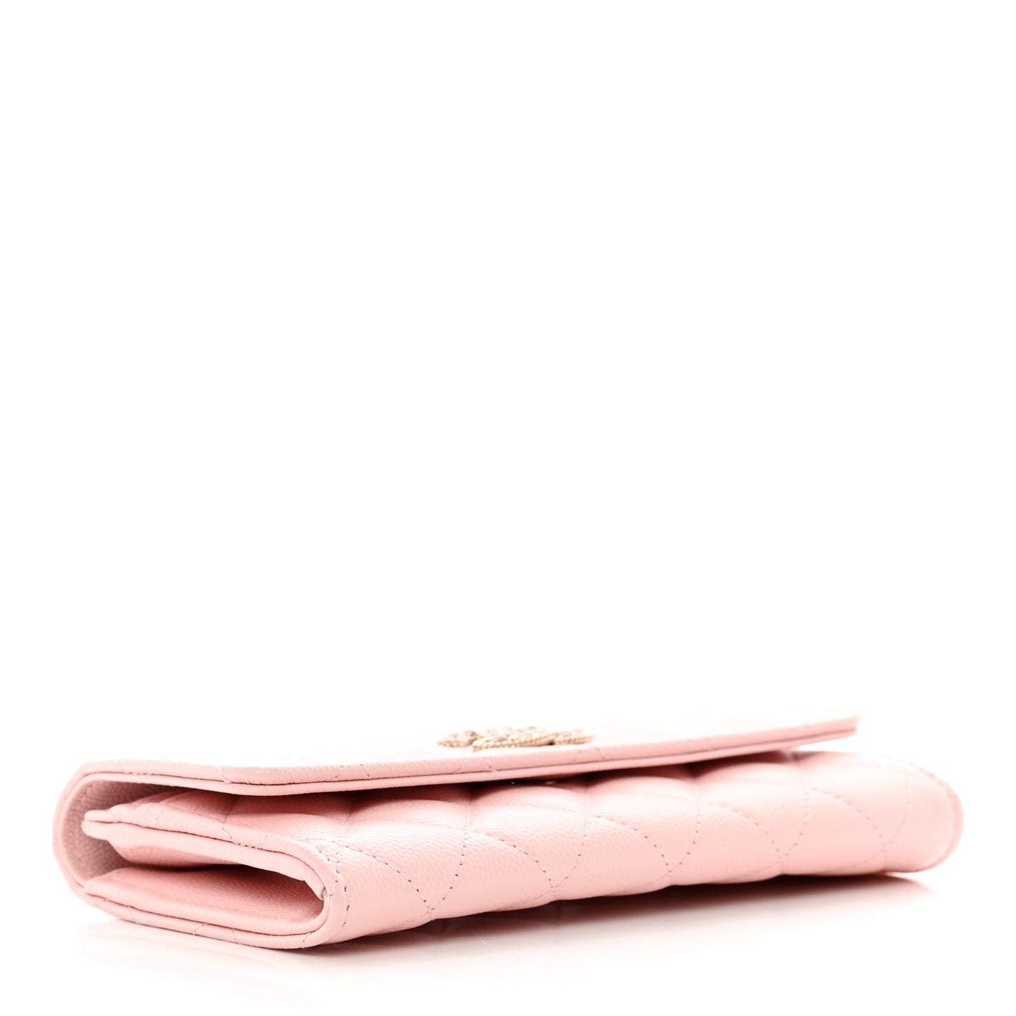 Caviar Quilted Crystal CC Large Gusset Flap Wallet Pink