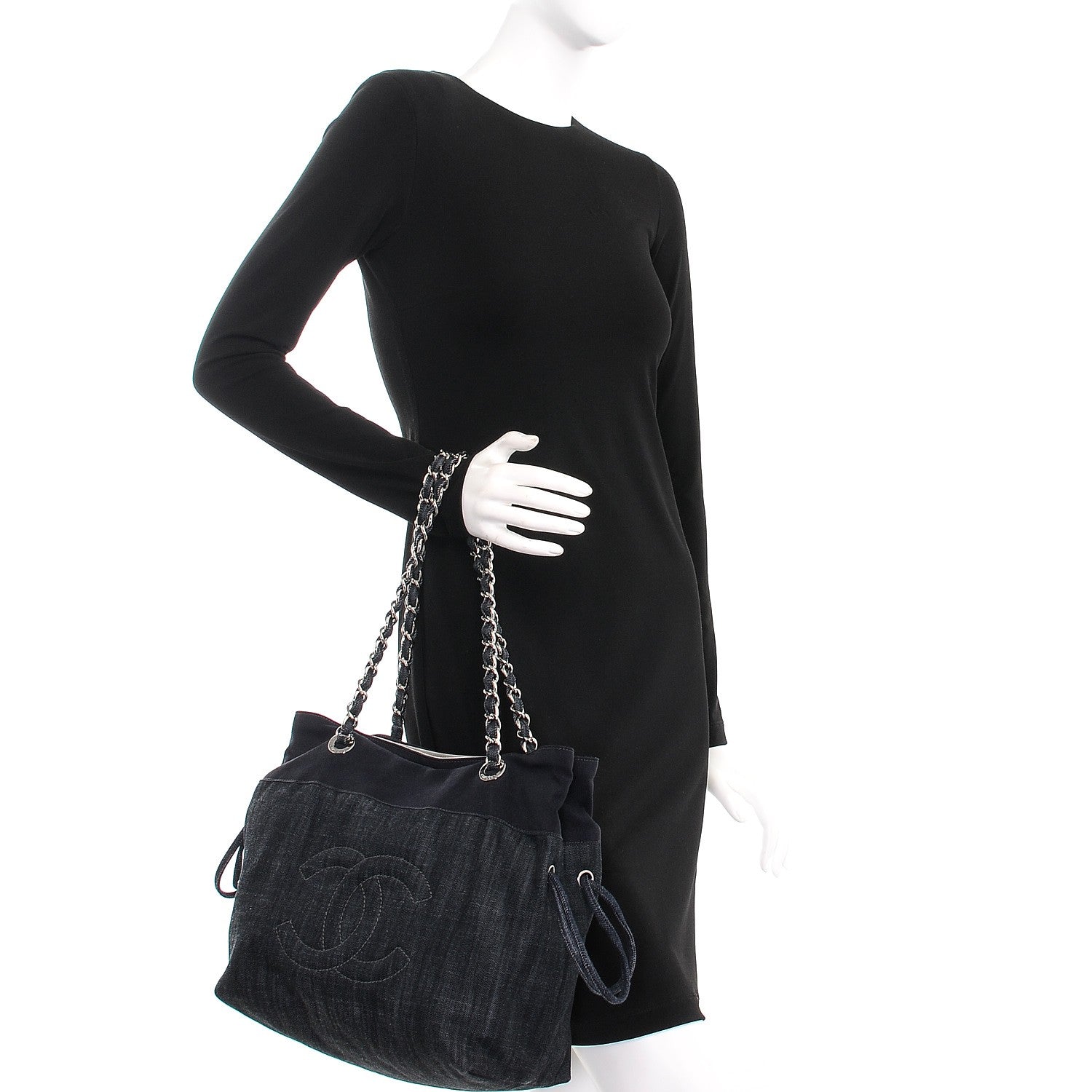 Chanel Denim Grosgrain Drawstring Tote Blue 2 of 7
