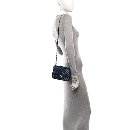 Chanel Caviar Chevron Quilted Mini Square Flap Blue 2 of 12