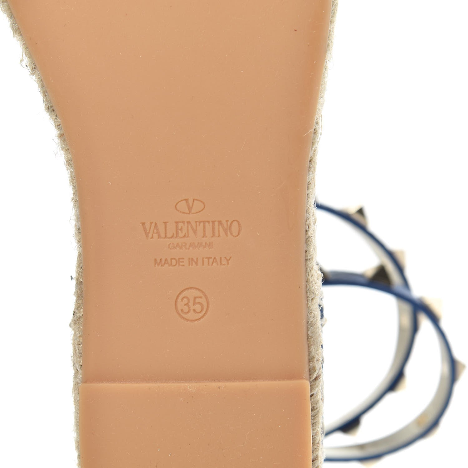 Valentino Garavani Grained Calfskin Rockstud Ankle Wrap Espadrille 20mm Flats 35 Blu Delft 8 of 10