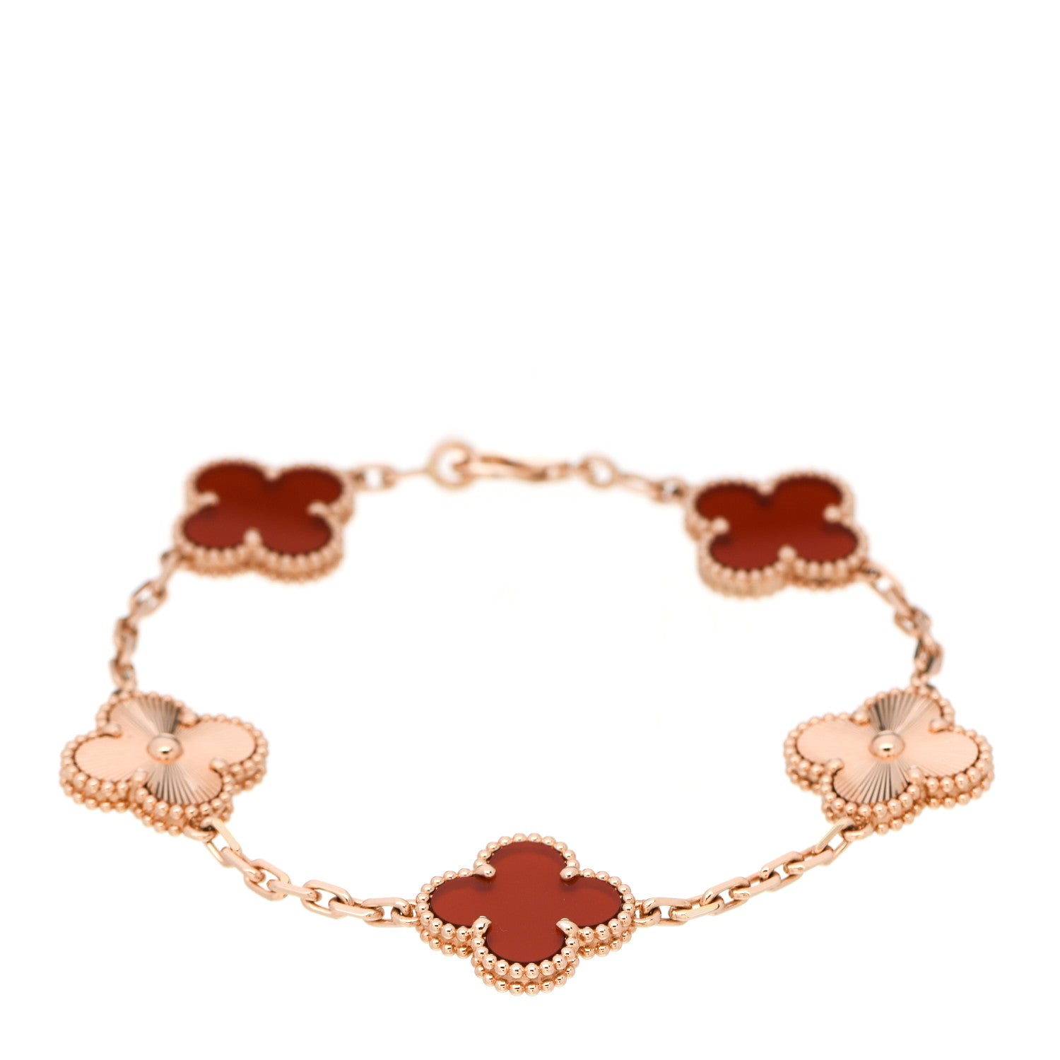 Van Cleef & Arpels 18K Rose Gold Carnelian 5 Motifs Guilloche Vintage Alhambra Bracelet 1 of 5