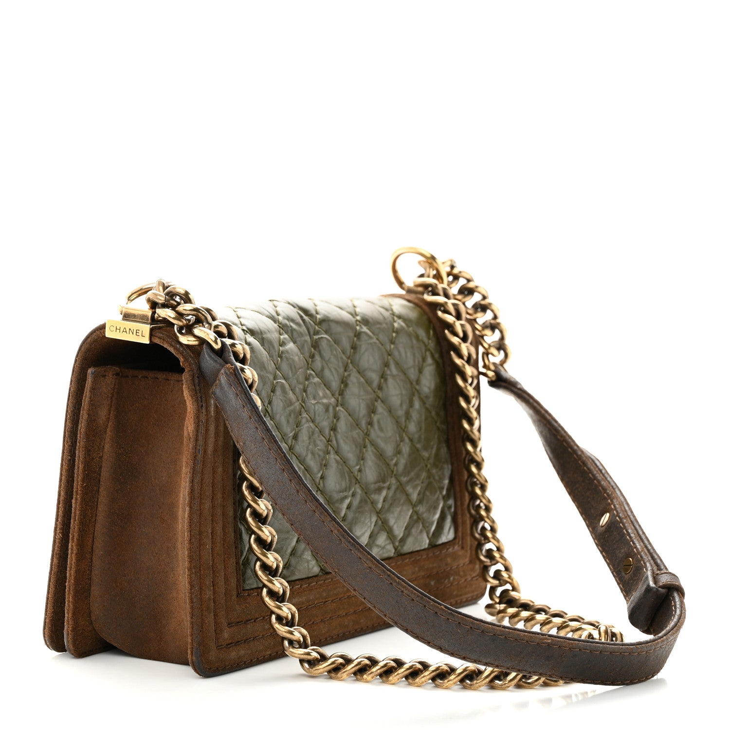 Chanel Aged Calfskin Nubuck Quilted Medium Boy Flap Brown Green 3 of 14