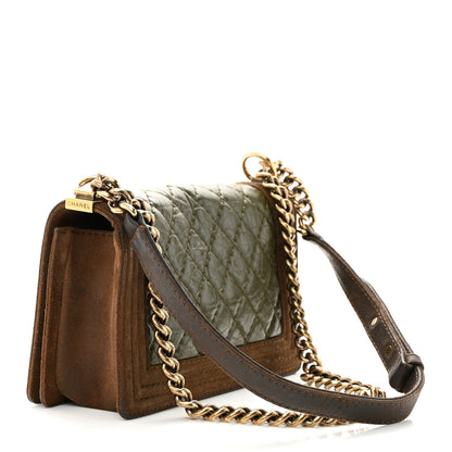 Chanel Aged Calfskin Nubuck Quilted Medium Boy Flap Brown Green 3 of 14