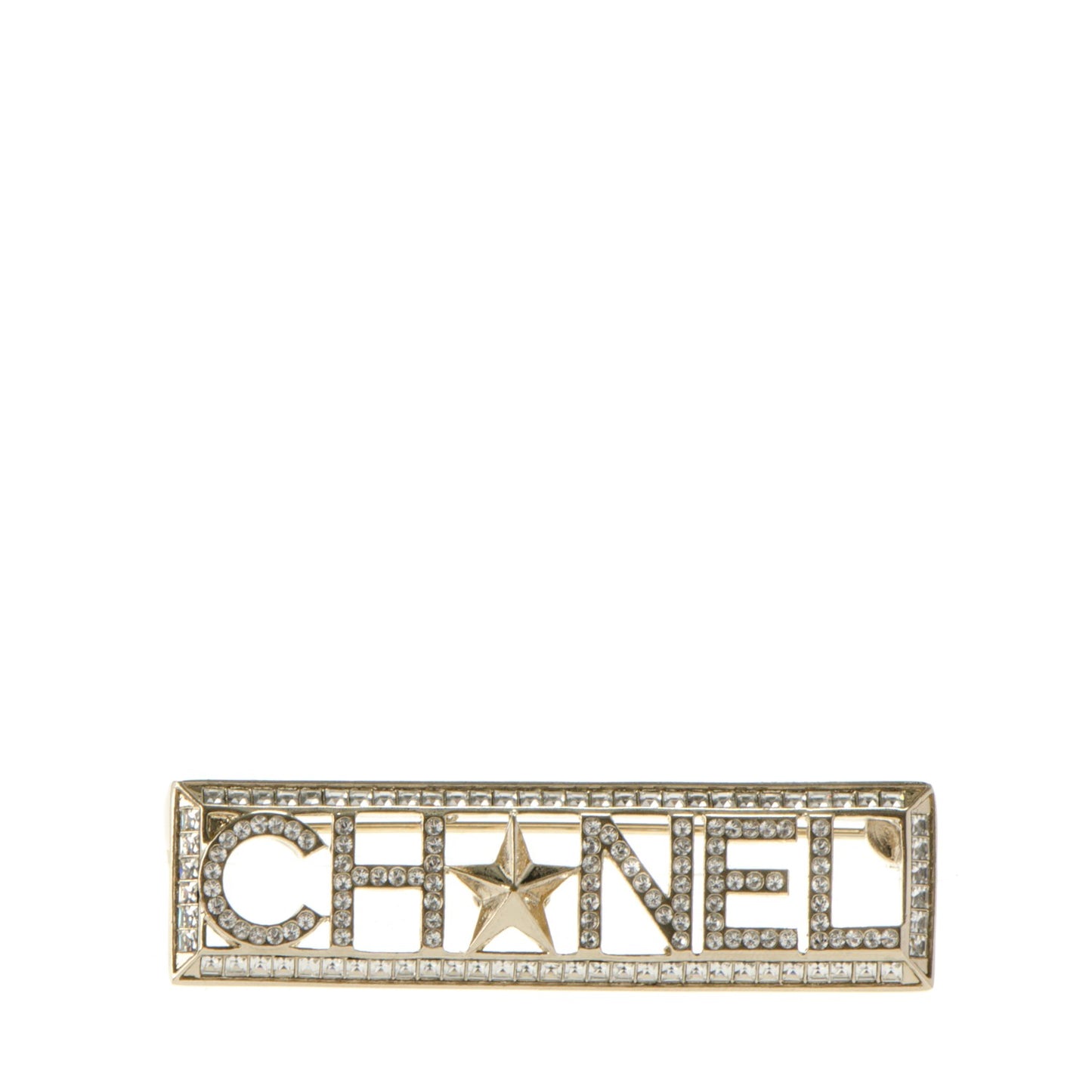 Baguette Crystal Star Logo Brooch Gold