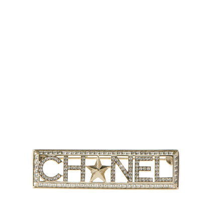 Chanel Baguette Crystal Star Logo Brooch Gold 1 of 4