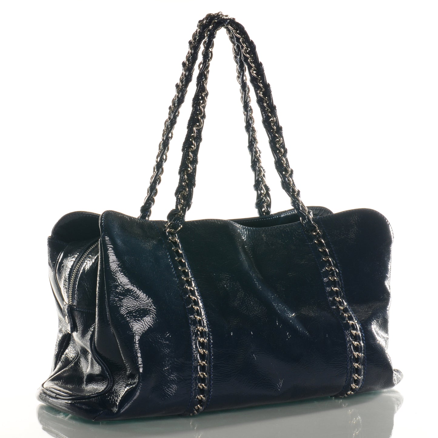 Patent Luxe Ligne Medium Tote Navy