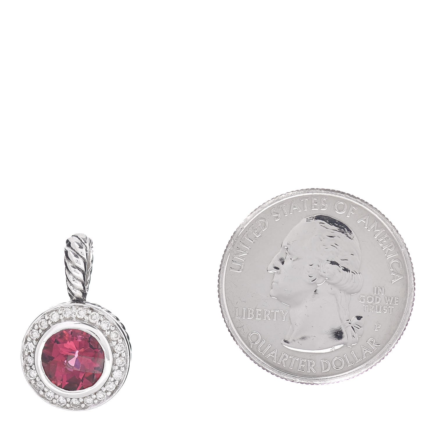 David Yurman Sterling Silver Pink Tourmaline Diamond 8mm Petite Cerise Pendant 2 of 3
