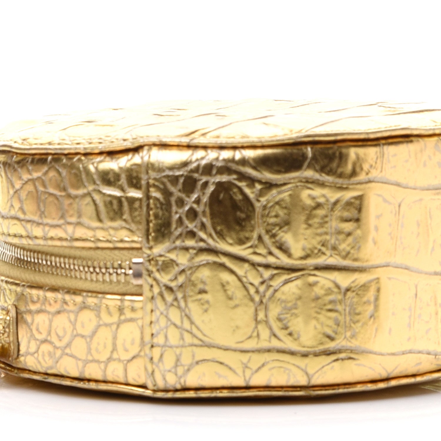 Chanel Metallic Calfskin Crocodile Embossed Cocodile Round Clutch with Chain Gold 9 of 11