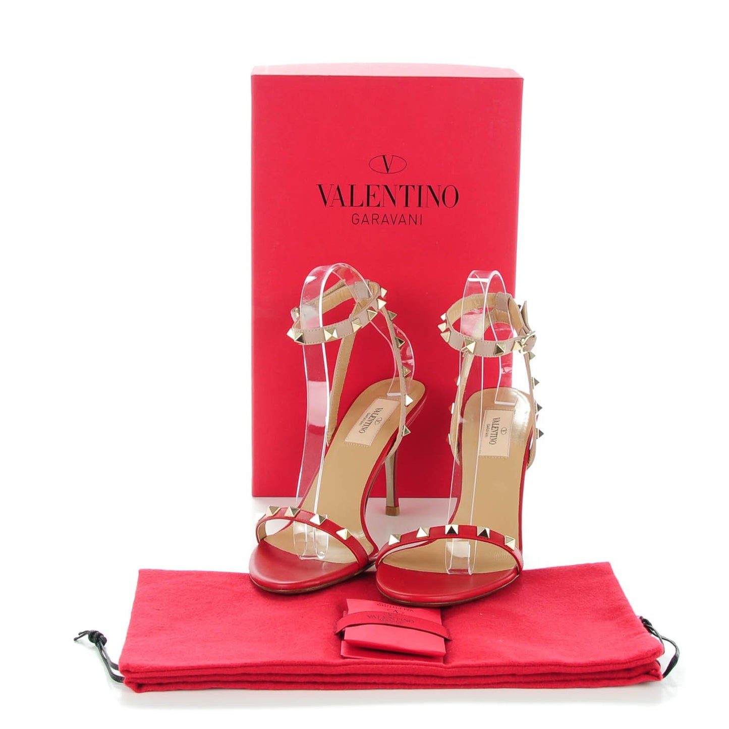 Calfskin Rockstud Ankle Strap 85mm Sandals 38 Rosso Valentino Poudre