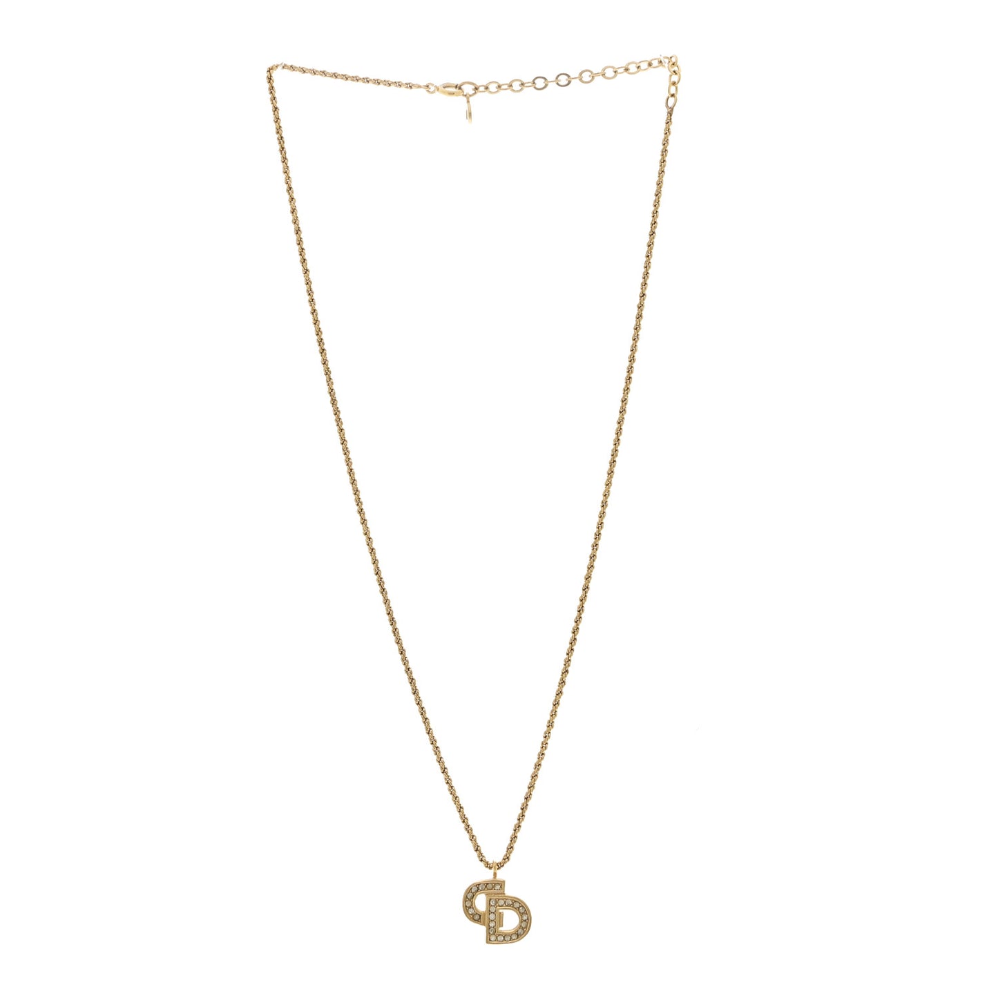 Metal Crystal CD Logo Pendant Necklace Gold