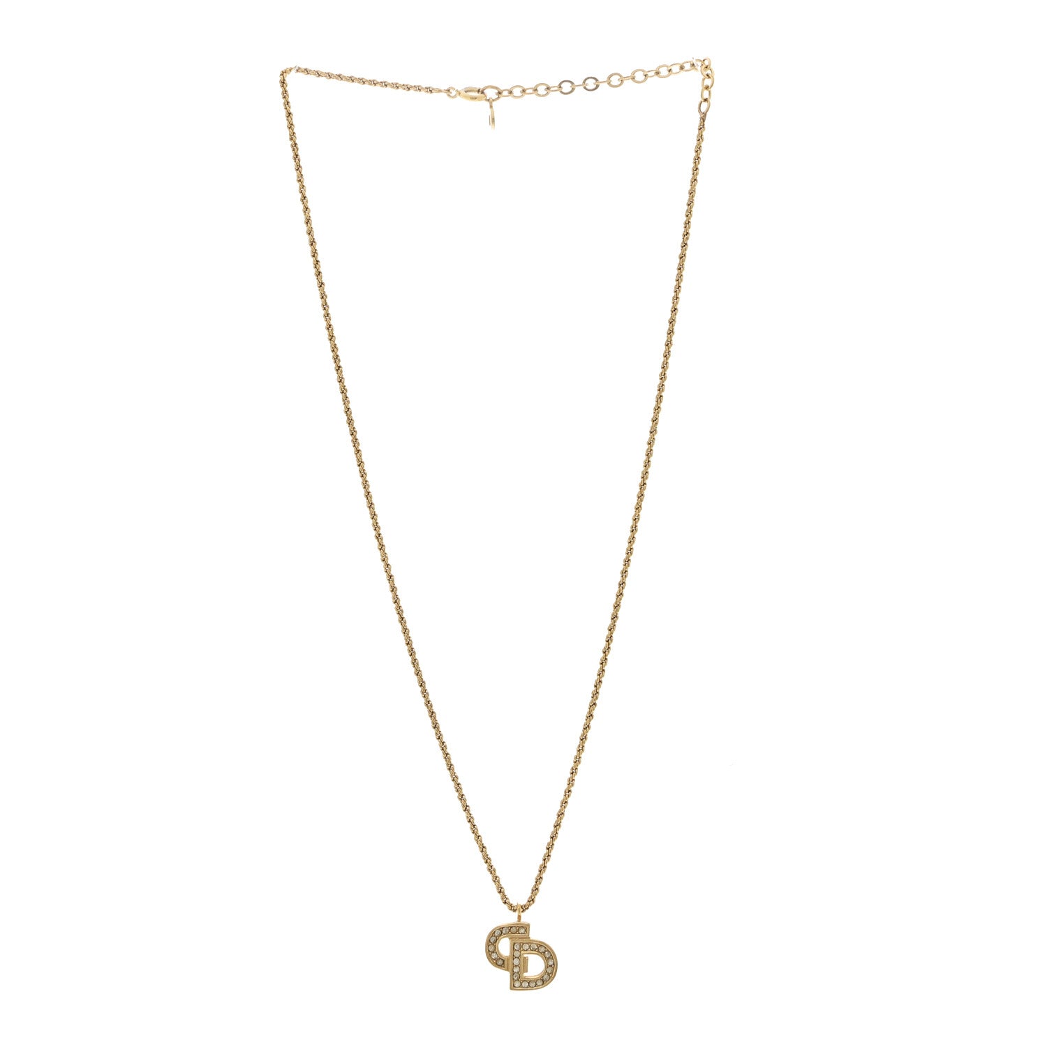 Christian Dior Metal Crystal CD Logo Pendant Necklace Gold 3 of 6