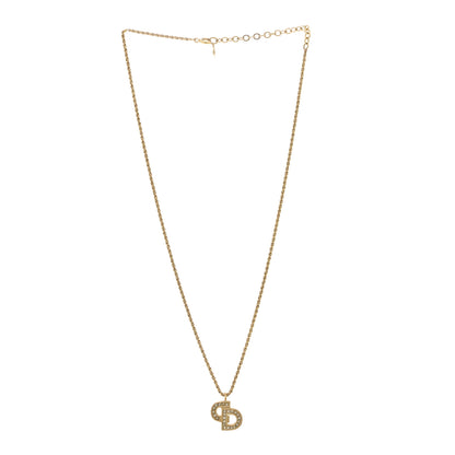 Christian Dior Metal Crystal CD Logo Pendant Necklace Gold 3 of 6