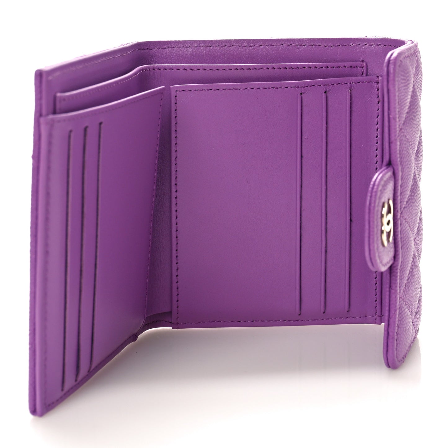 Caviar Quilted Compact Flap Wallet Purple