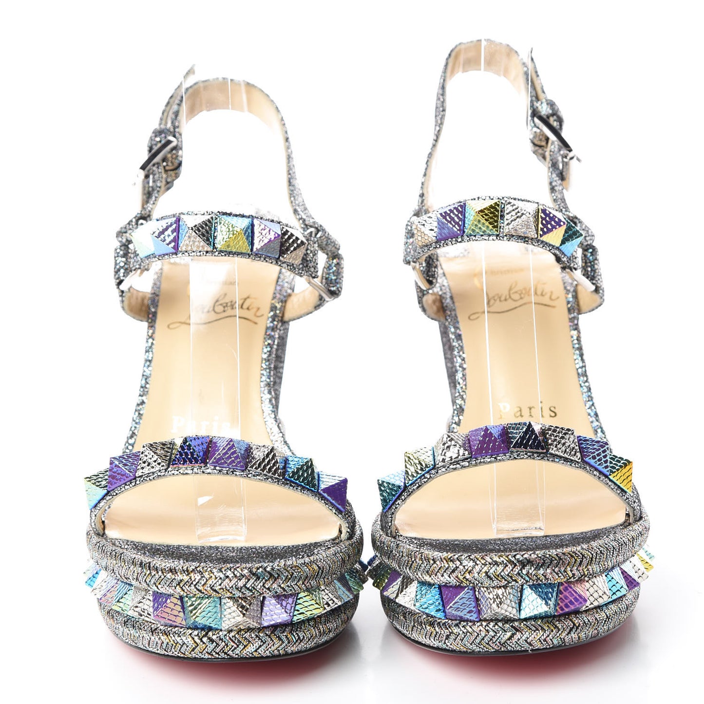 Nappa Mica Pyraclou 110 Wedge Sandals 36 Silver
