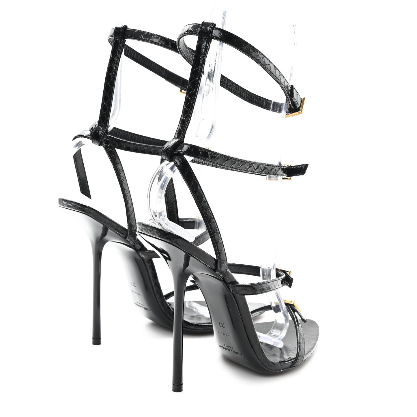 Ayers Snakeskin Embossed Giqua 115 Sandals 37 Black
