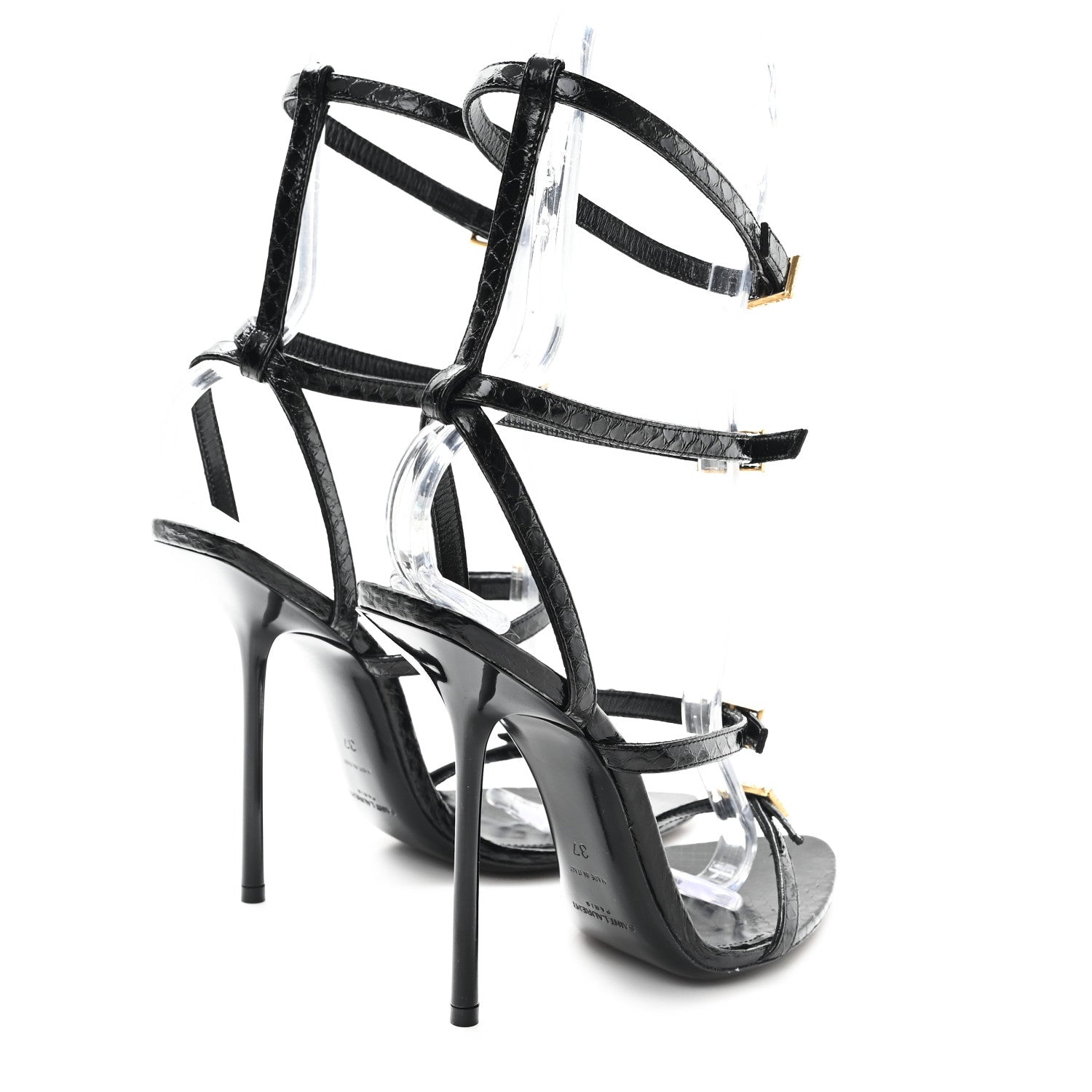 Saint Laurent Ayers Snakeskin Embossed Giqua 115 Sandals 37 Black 5 of 9