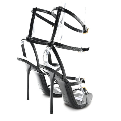 Saint Laurent Ayers Snakeskin Embossed Giqua 115 Sandals 37 Black 5 of 9