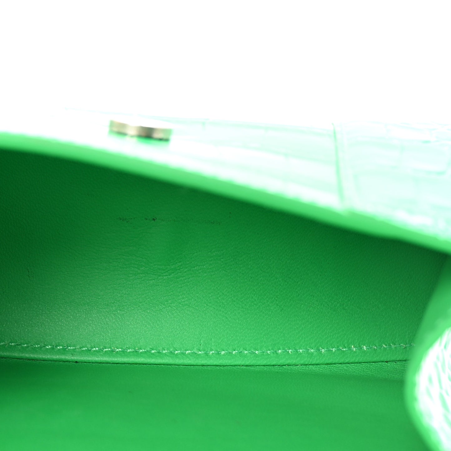 Shiny Calfskin Tonal B Crocodile Embossed Hourglass Top Handle Bag XS Vivid Green