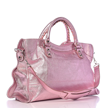 Balenciaga Metallic Agneau Classic Silver Hardware S City Sparkle Pale Rose 3 of 12