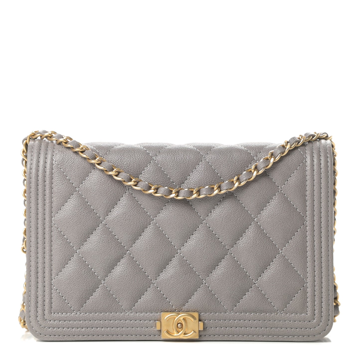Caviar Quilted Boy Wallet On Chain WOC Grey