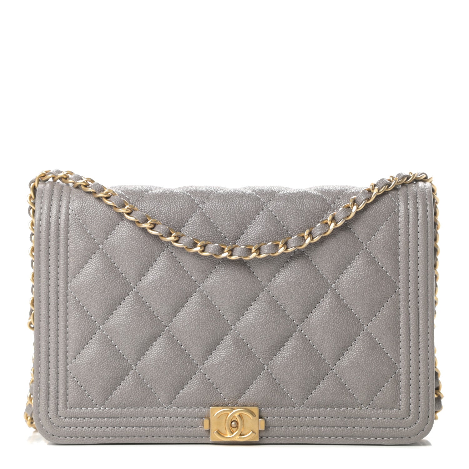 Chanel Caviar Quilted Boy Wallet On Chain WOC Grey 1 of 13