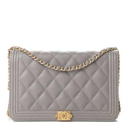 Chanel Caviar Quilted Boy Wallet On Chain WOC Grey 1 of 13