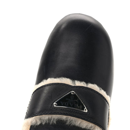 Prada Natural Calfskin Shearling Metal Triangle Logo 45mm Clogs 40 Black Sabbia 9 of 9