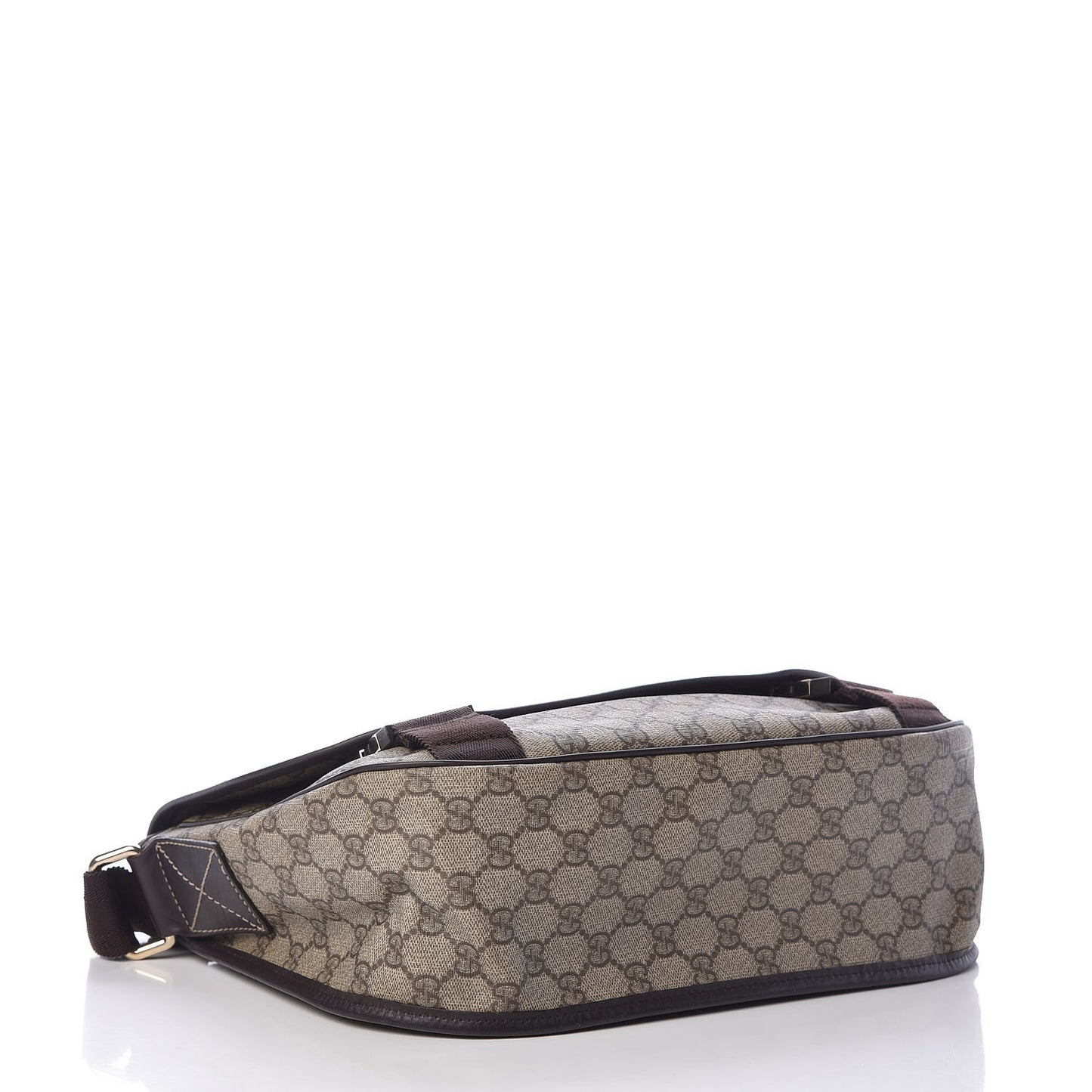 GG Plus Monogram Medium Double Buckle Flap Messenger Bag Beige Dark Brown