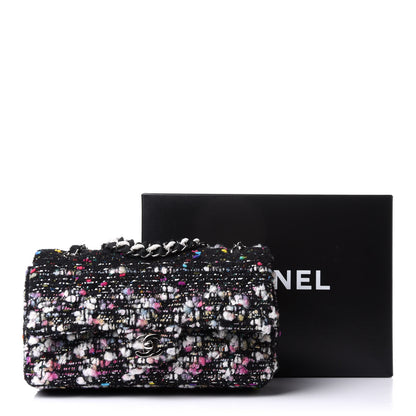 Chanel Tweed Quilted Medium Double Flap Black White Yellow Pink 10 of 10