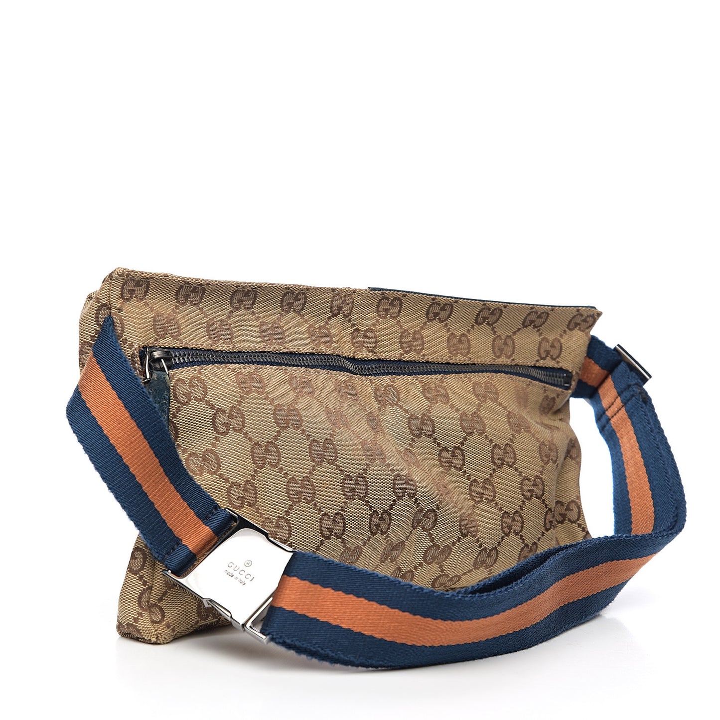 GG Monogram Web Double Pocket Belt Bag Blue