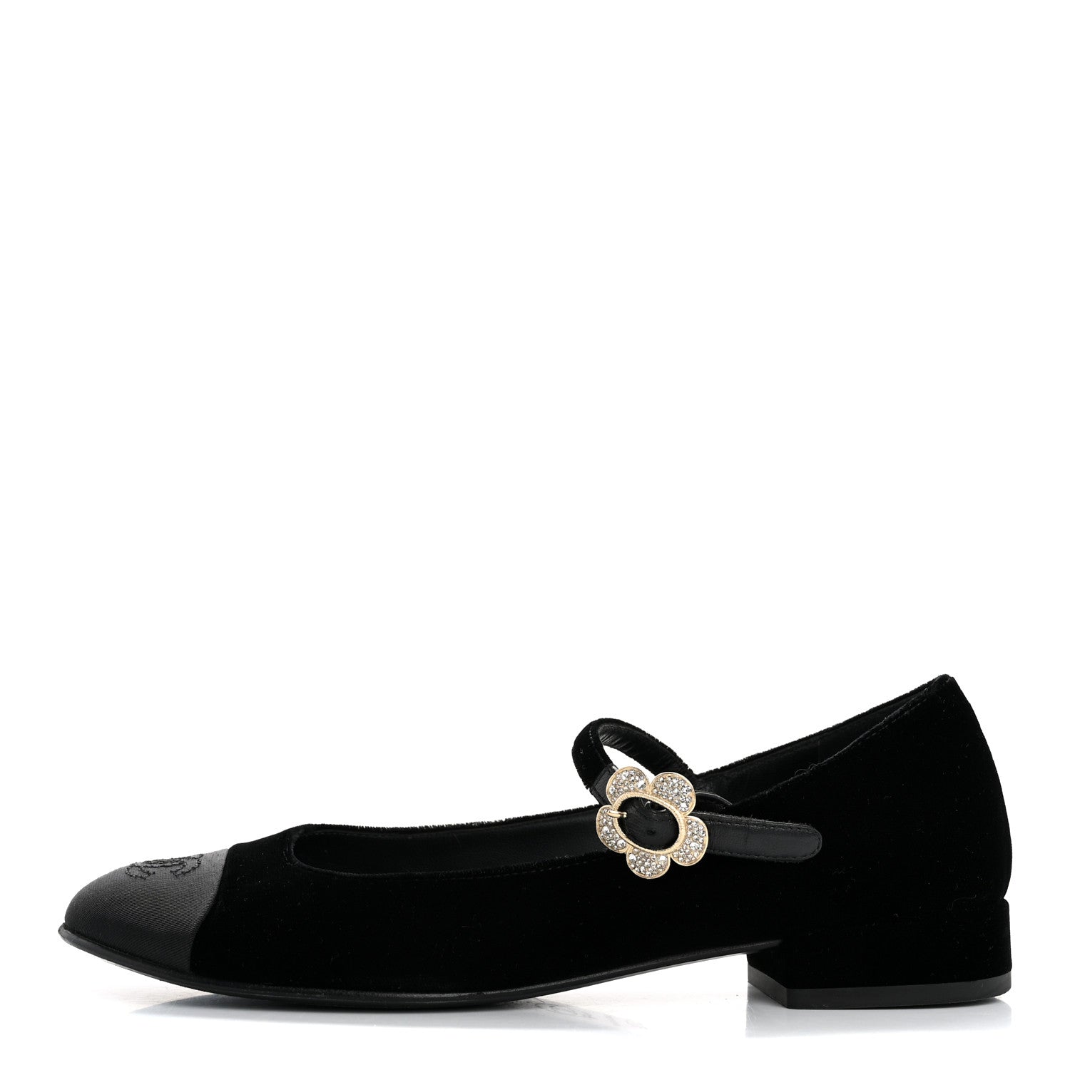Chanel Velvet Grosgrain Mary Jane Flats 37.5 Black 1 of 12