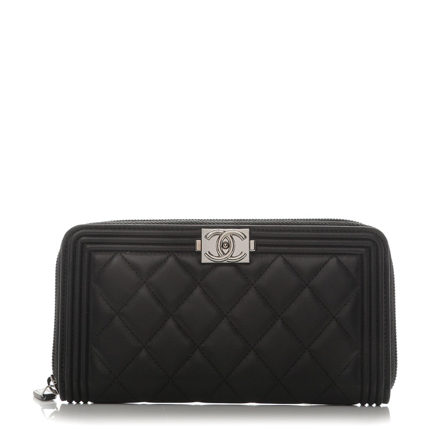 Lambskin Quilted Boy Zip Around Wallet Black