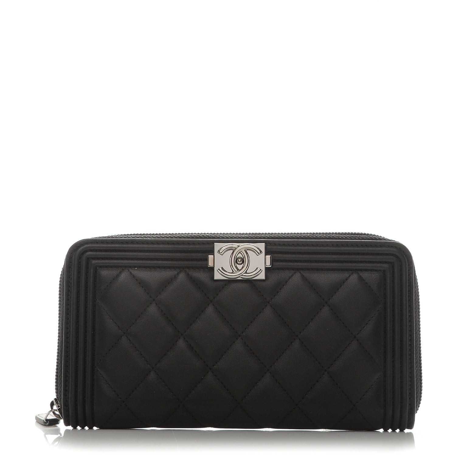 Chanel Lambskin Quilted Boy Zip Around Wallet Black 1 of 8