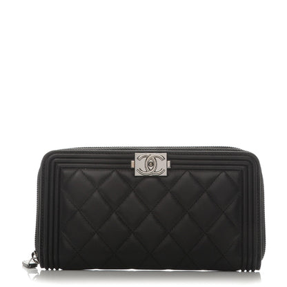 Chanel Lambskin Quilted Boy Zip Around Wallet Black 1 of 8