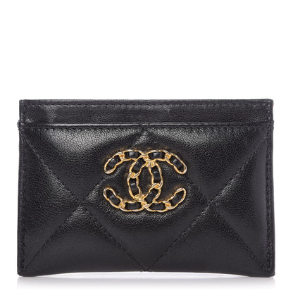 Chanel Shiny Goatskin Quilted Chanel 19 Card Holder Black 1 of 7