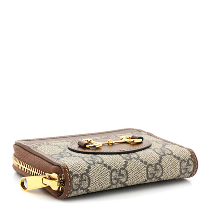 Gucci GG Supreme Monogram Azalea Calfskin Horsebit 1955 Zip Around ID Card Case Wallet Beige Ebony Brown Sugar 4 of 10