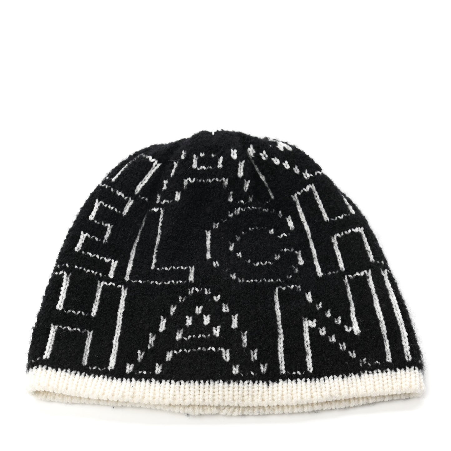 Cashmere Wool Silk Logo Beanie Hat Black White