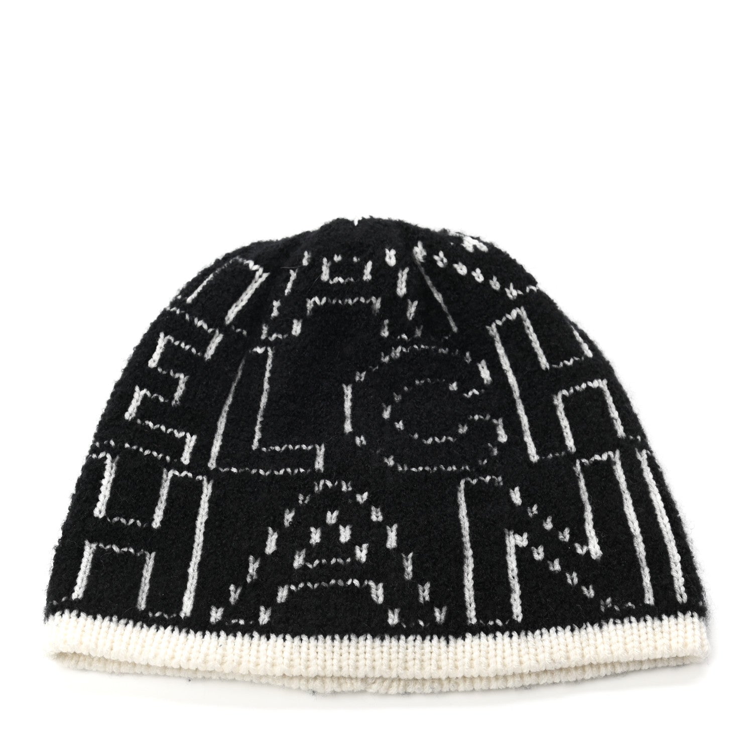Chanel Cashmere Wool Silk Logo Beanie Hat Black White 1 of 4