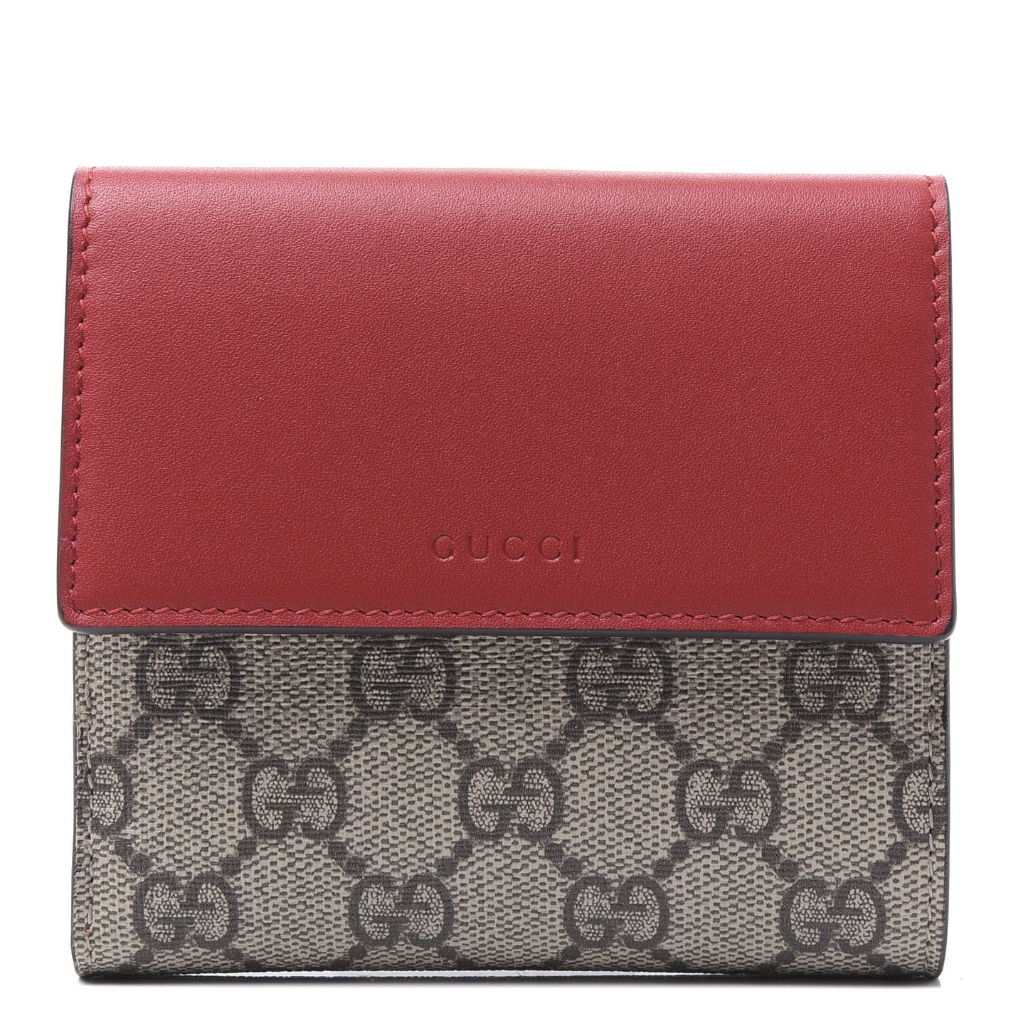 GG Supreme Monogram Calfskin French Flap Wallet Beige Ebony Hibiscus Red New Rosette