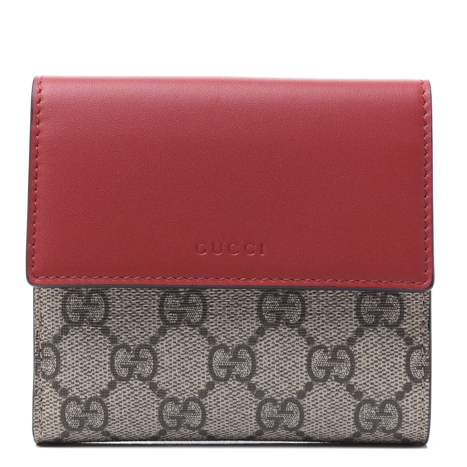 Gucci GG Supreme Monogram Calfskin French Flap Wallet Beige Ebony Hibiscus Red New Rosette 1 of 10