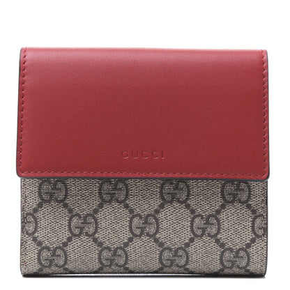 Gucci GG Supreme Monogram Calfskin French Flap Wallet Beige Ebony Hibiscus Red New Rosette 1 of 10