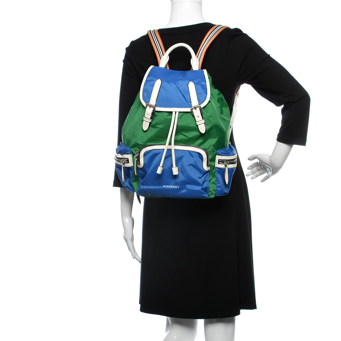 Nylon Medium Colorblock Rucksack Backpack Green Blue