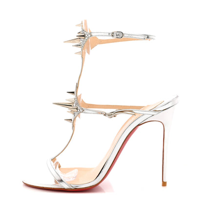 Christian Louboutin Specchi Lady Max Spike T-Strap 100 Sandals 39 Argento 1 of 10