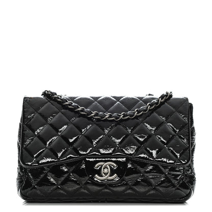 Chanel Distressed Patent Quilted Jumbo Single Flap Black 1 of 7
