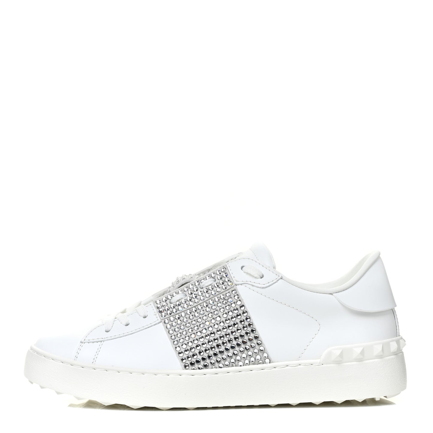 Calfskin Crystal Rockstud Open Sneakers 39 White Ice