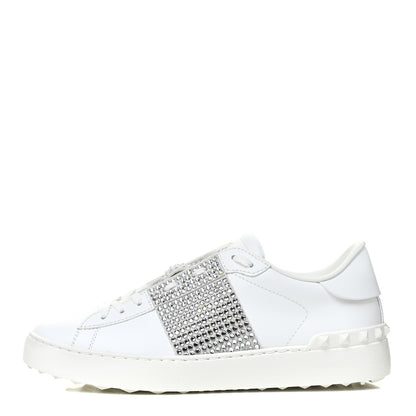 Valentino Garavani Calfskin Crystal Rockstud Open Sneakers 39 White Ice 1 of 8
