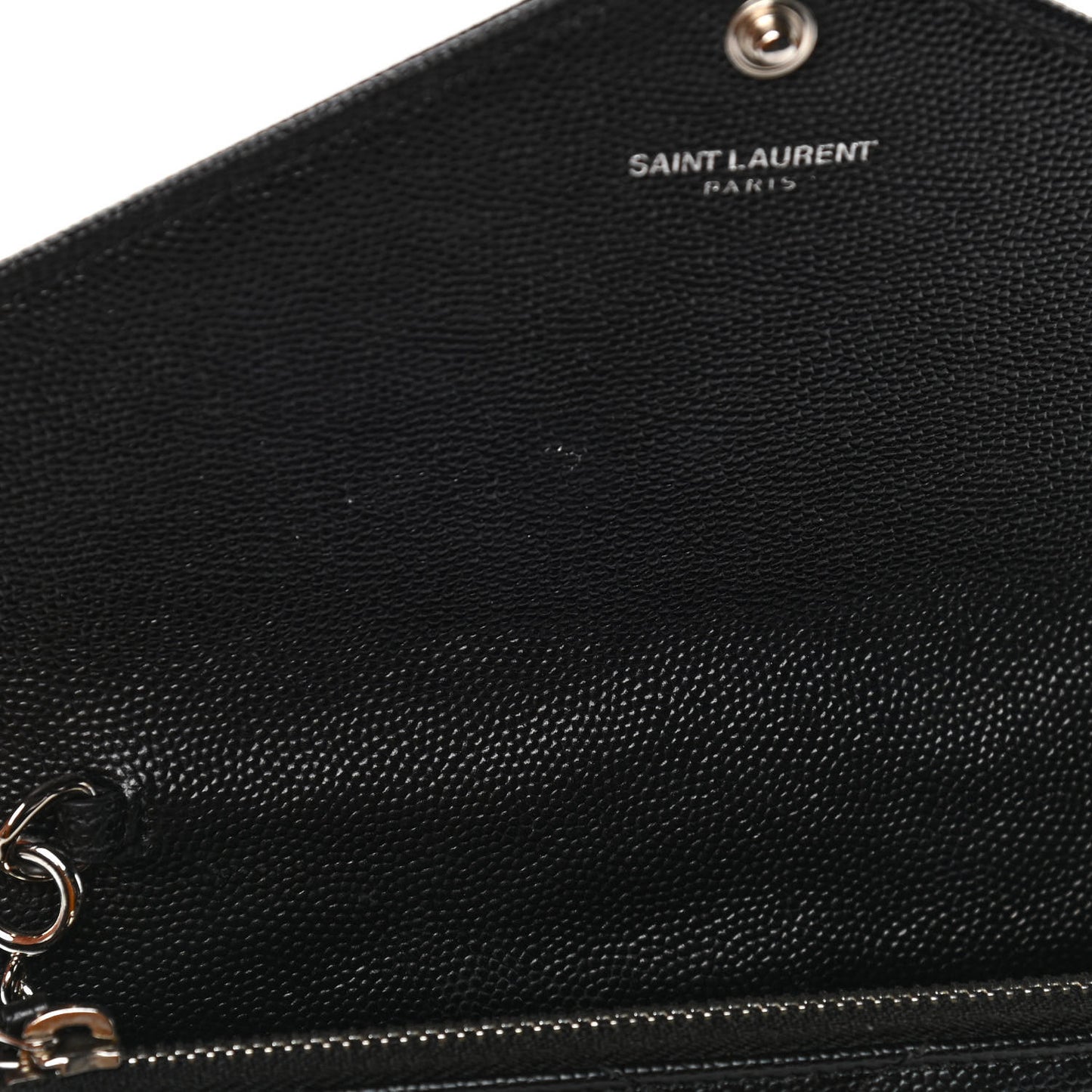 Grain De Poudre Matelasse Chevron Monogram Envelope Chain Wallet Black